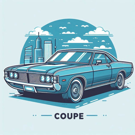 Retro car on the background of the city. Vector illustration.のイラスト素材