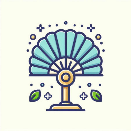 Folding fan line art vector icon. Modern flat design style.のイラスト素材