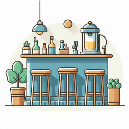 Bar counter with bar equipment. Vector illustration in flat design style.のイラスト素材
