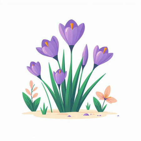 Beautiful purple crocuses on a white background. Vector illustration.のイラスト素材