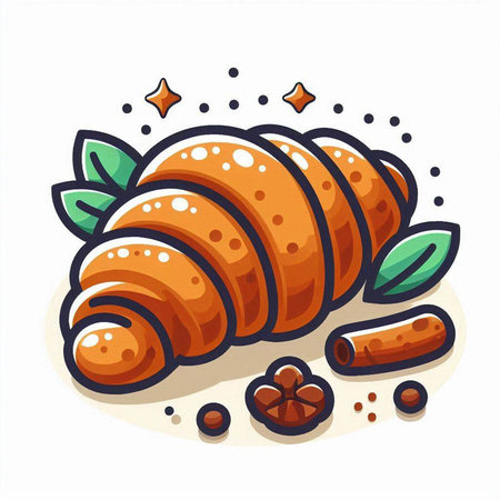 Croissant with cinnamon and star. Vector illustration in cartoon style.のイラスト素材