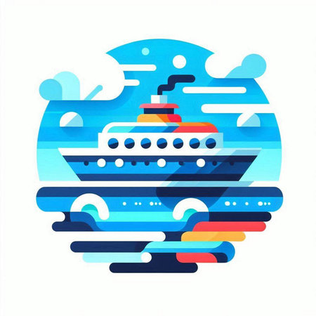 Cruise ship in the sea. Vector illustration in flat style.のイラスト素材