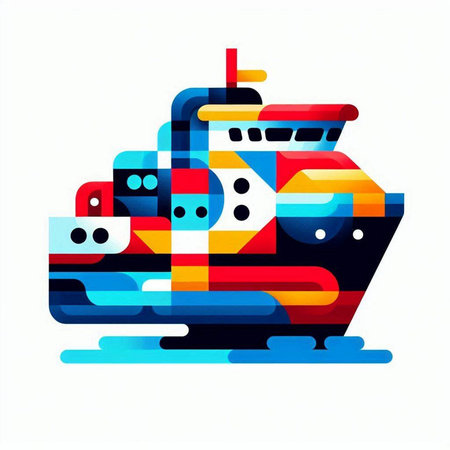 Cargo ship colorful illustration on white background, vector eps10のイラスト素材