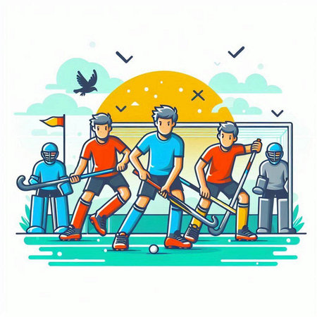 Ice hockey players. Vector illustration of a group of hockey players.のイラスト素材