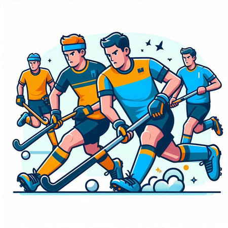 Ice hockey players. Cartoon vector illustration of a team of hockey players.のイラスト素材