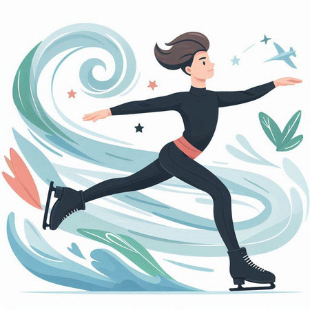 Figure skating vector illustration. Woman figure skater on ice. Ice skating.のイラスト素材