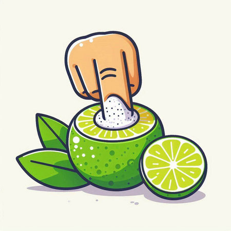 Illustration of a hand squeezing lime on a white background. Vector illustrationのイラスト素材