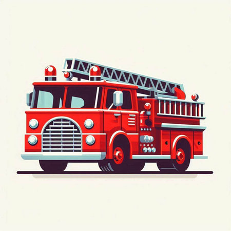 Fire engine. Vector illustration in flat style on white background. Front view.のイラスト素材
