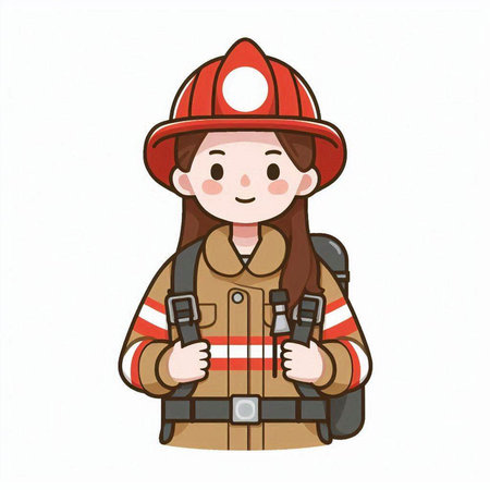 Firefighter, Illustration of a woman in a firefighter uniform.のイラスト素材