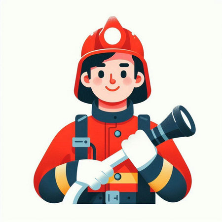 Fireman holding a flashlight and looking at the camera. Vector illustration.のイラスト素材
