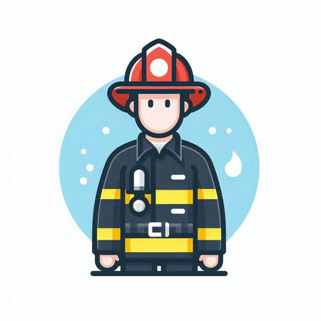 Fireman character in flat style. Vector illustration of fireman.のイラスト素材