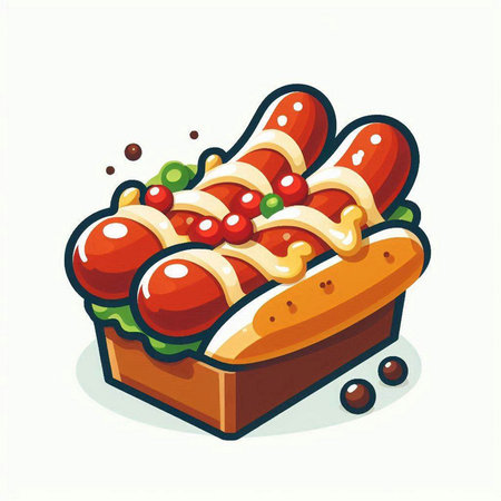 Hot dog vector illustration. Fast food. Vector illustration of a hot dog.のイラスト素材