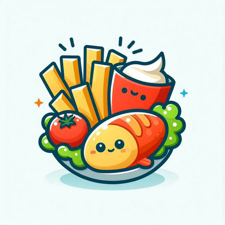 Funny kawaii fast food menu icon. Vector illustration.のイラスト素材