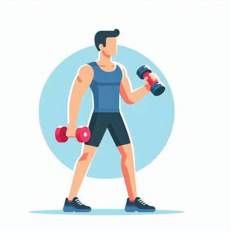Man doing exercise with dumbbells. Flat design vector illustration.のイラスト素材