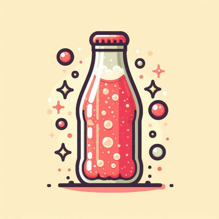 Bottle of soda with bubbles and stars. Vector flat illustration.のイラスト素材