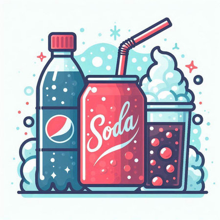 Bottle of soda with straw and ice cubes. Vector illustration.のイラスト素材