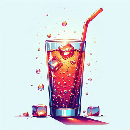 Glass of cola with ice cubes and straw. Vector illustration.のイラスト素材