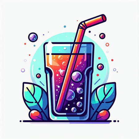 Cocktail with bubbles and straw. Colorful vector illustration.のイラスト素材