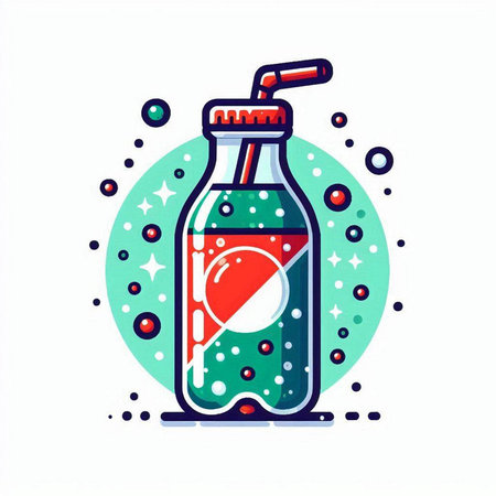 Juice bottle with a straw. Vector illustration in flat style.のイラスト素材