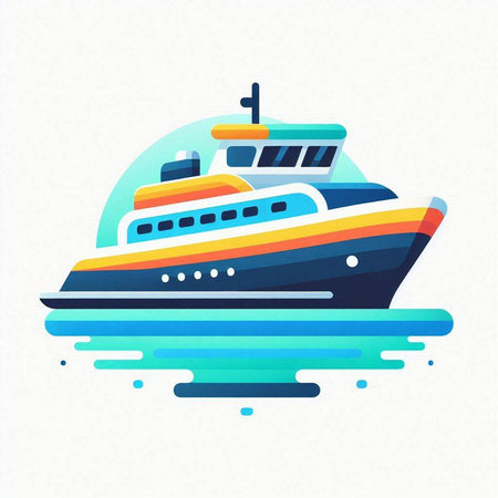Cruise ship on the water. Vector illustration in flat style.のイラスト素材