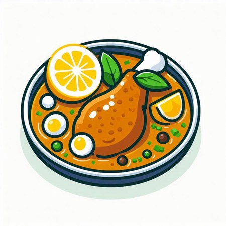 Thai food, spicy soup with chicken and lemon. Vector illustration.のイラスト素材