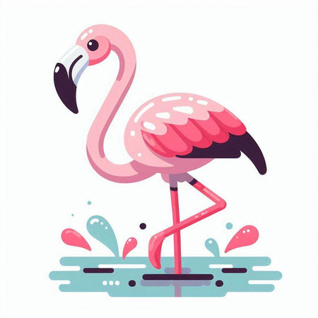 Pink flamingo. Tropical bird. Vector illustration in flat cartoon styleのイラスト素材