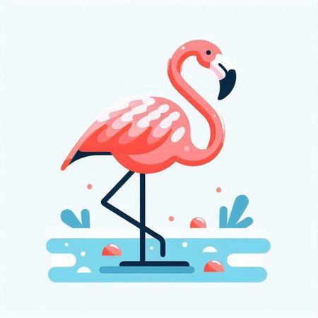 Flamingo flat vector illustration. Flamingo in water.のイラスト素材