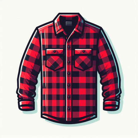 Red checkered shirt isolated on white background. Vector illustration.のイラスト素材