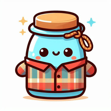 Cute cartoon jar character. Vector illustration isolated on white background.のイラスト素材