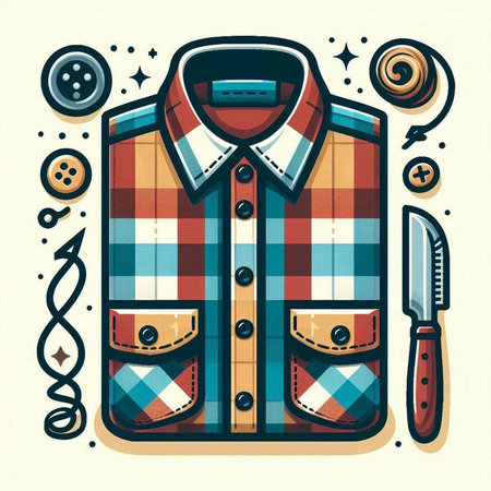Stylish shirt with buttons and a knife. Vector illustration in retro styleのイラスト素材