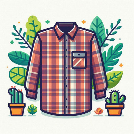Vector illustration of fashion shirt and cactus in pot. Flat style.のイラスト素材