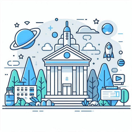 Modern thin line flat design vector illustration concept of education, university, university, library, university, university, educational institution.のイラスト素材