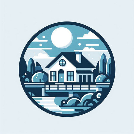 Vector illustration of a modern house in a circle. Flat style.のイラスト素材