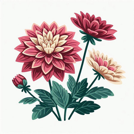 Dahlia flowers isolated on a white background. Vector illustration.のイラスト素材