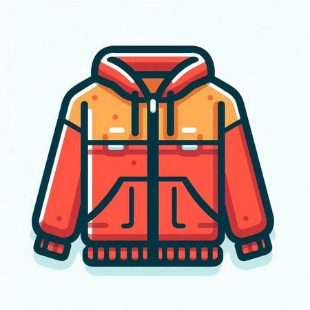 Red winter jacket. Vector illustration in flat style. Isolated on white background.のイラスト素材