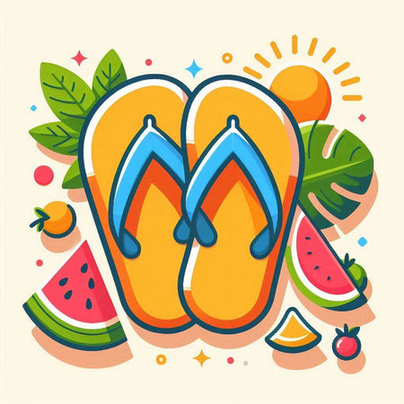Flip-flops and watermelon. Vector illustration in flat styleのイラスト素材