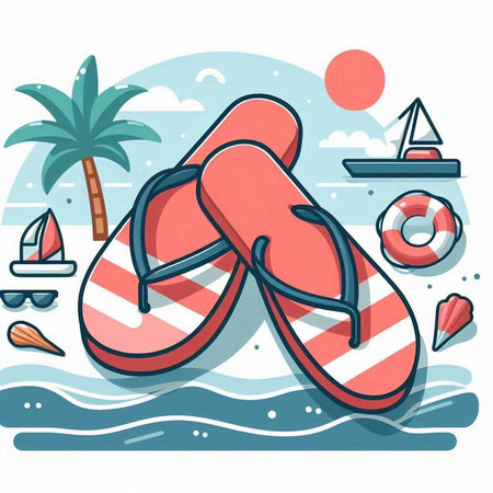 Flip-flops on the beach. Vector illustration in flat styleのイラスト素材