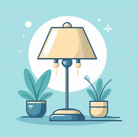 Flat vector illustration of a lamp on the background of plants.のイラスト素材