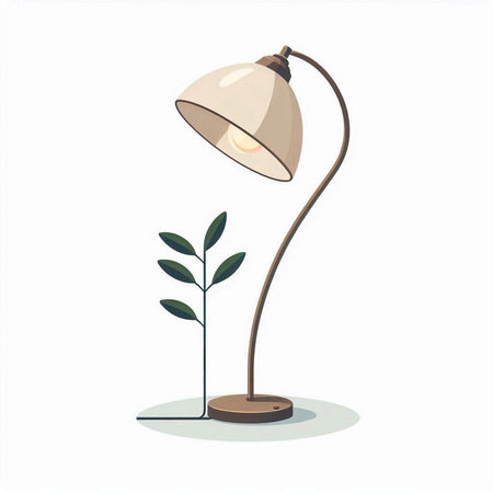 Illustration of a desk lamp with a plant on a white backgroundのイラスト素材