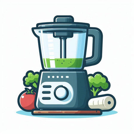 Juicer and ingredients for making smoothies. Vector illustration in cartoon styleのイラスト素材