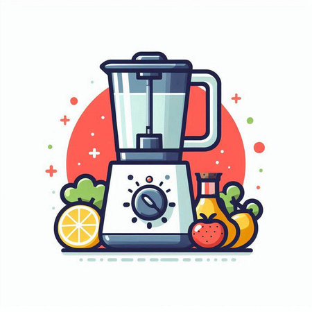 Modern flat line icon of blender with ingredients for making smoothies.のイラスト素材