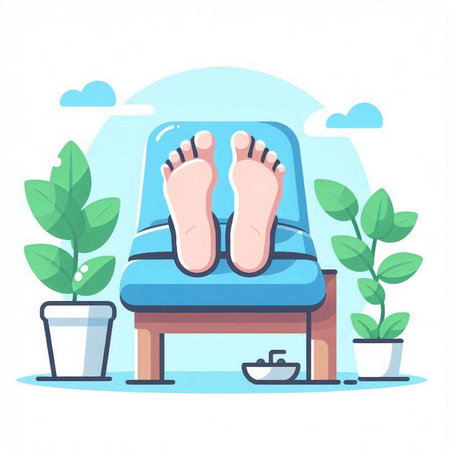 Illustration of a person relaxing in a chair. Flat style vector illustration.のイラスト素材