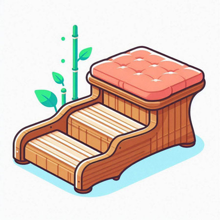Vector illustration of a wooden bench on a white background. Isometric view.のイラスト素材