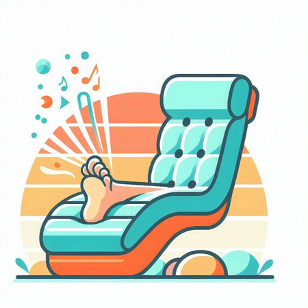 Cartoon style vector illustration of a man relaxing on a sunbedのイラスト素材