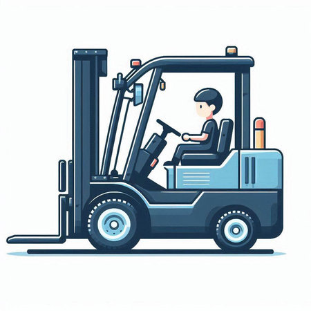 Forklift truck with driver. Vector illustration in cartoon style.のイラスト素材