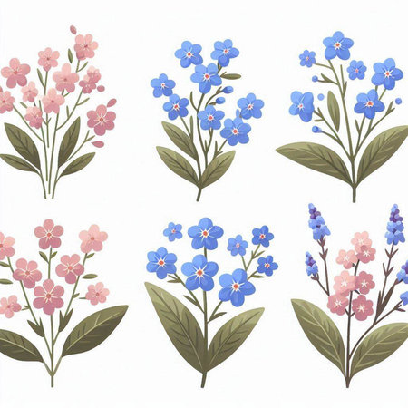 Forget-me-not flowers. Set of vector illustrations.のイラスト素材