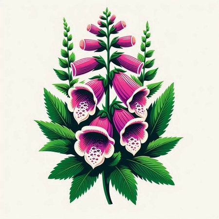 Digitalis purpurea or foxglove flower vector illustration.のイラスト素材