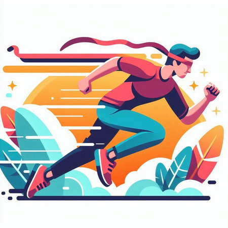 Vector illustration of a man jogging in the park. Sport and healthy lifestyle.のイラスト素材