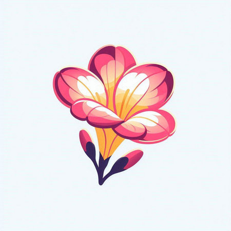 Illustration of a beautiful pink crocus flower on a white backgroundのイラスト素材