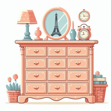 Vector illustration of a chest of drawers. Furniture in cartoon style.のイラスト素材